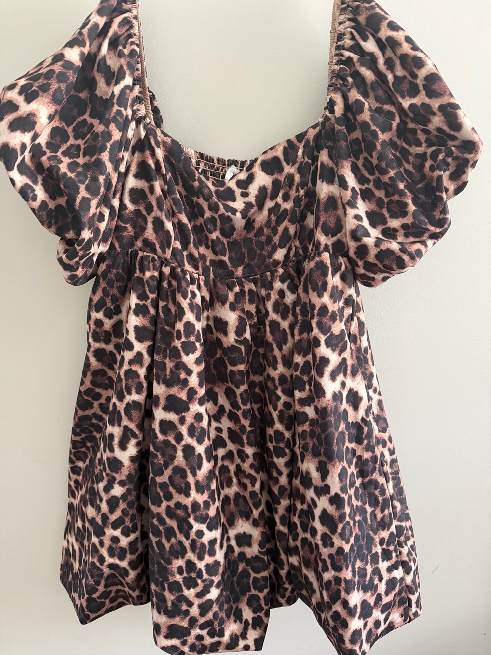 Leopard Print Puff Sleeve Casual Dress - Brown/Black